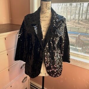 Colleen Lopez My Favorite Things Black Sequin Blazer Holiday Party Size Medium